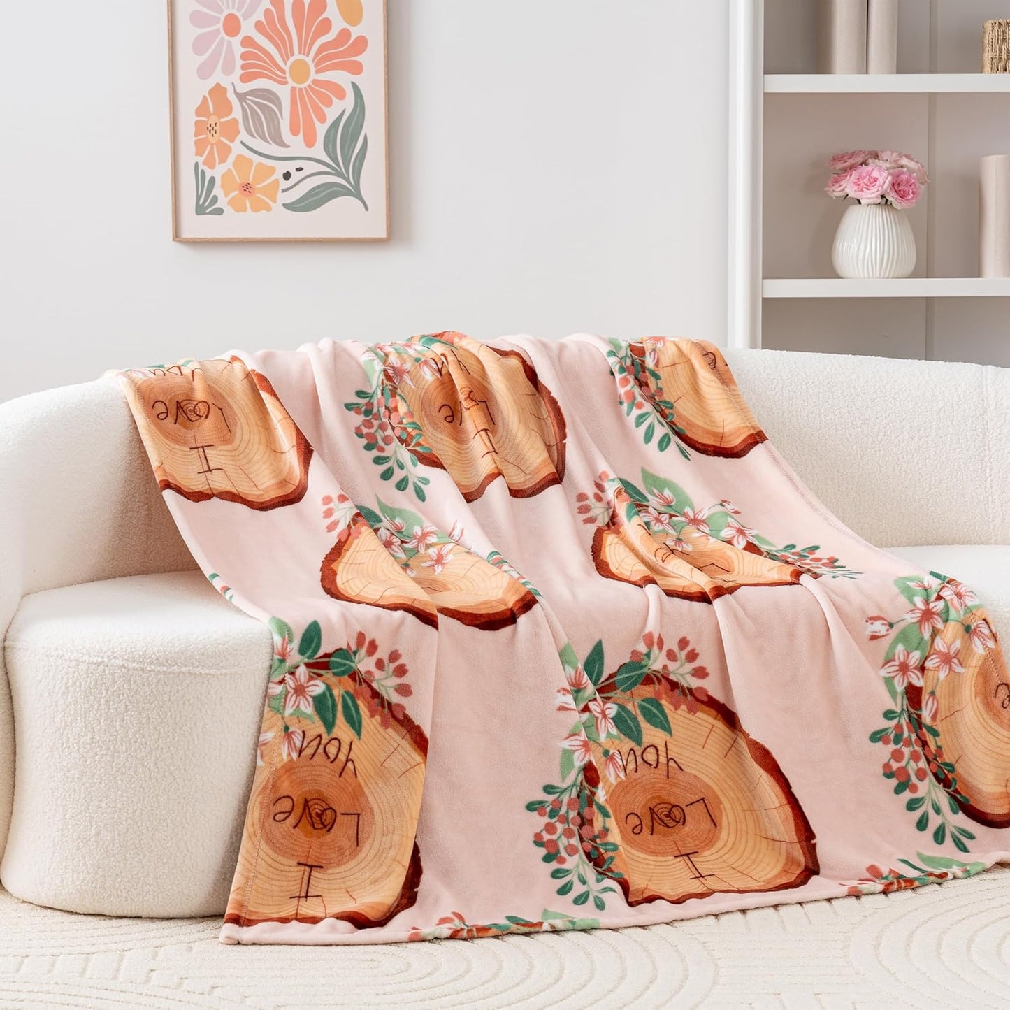 Berkshire Velvetloft® Plush Throw Blanket – Ultra Soft & Cozy Gift for Mom, Women & Loved Ones, Perfect for Mother’s Day, Valentine’s, Birthday, and Everyday Use, Floral Wreath Tree Pink, 50'' × 60''