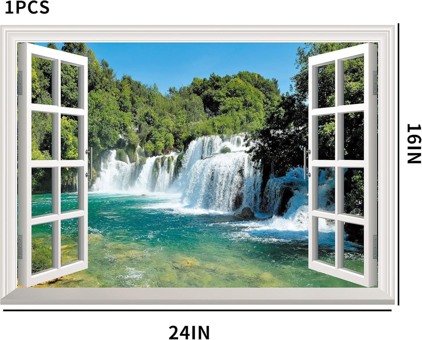 FLFK Fake Window Wall Sticker - Waterfall Faux Window Wall Mural for Wall Decor, Stick and Peel Wall Decals,24"x16"