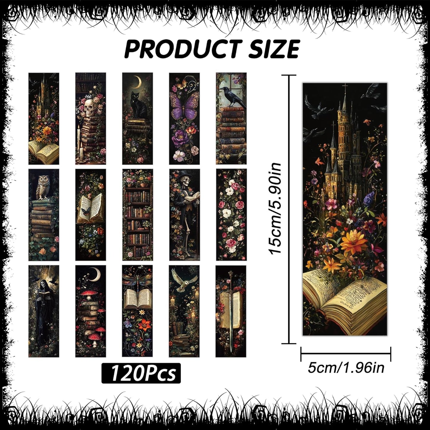 120 Pcs Dark Academia Bookmarks Bulk, Gothic Floral Aesthetic Paper Book Mark with 15 Designs for Reading Women, Dark Romance Merch Bookish Gifts Reading Accessories for Women Teens Adults