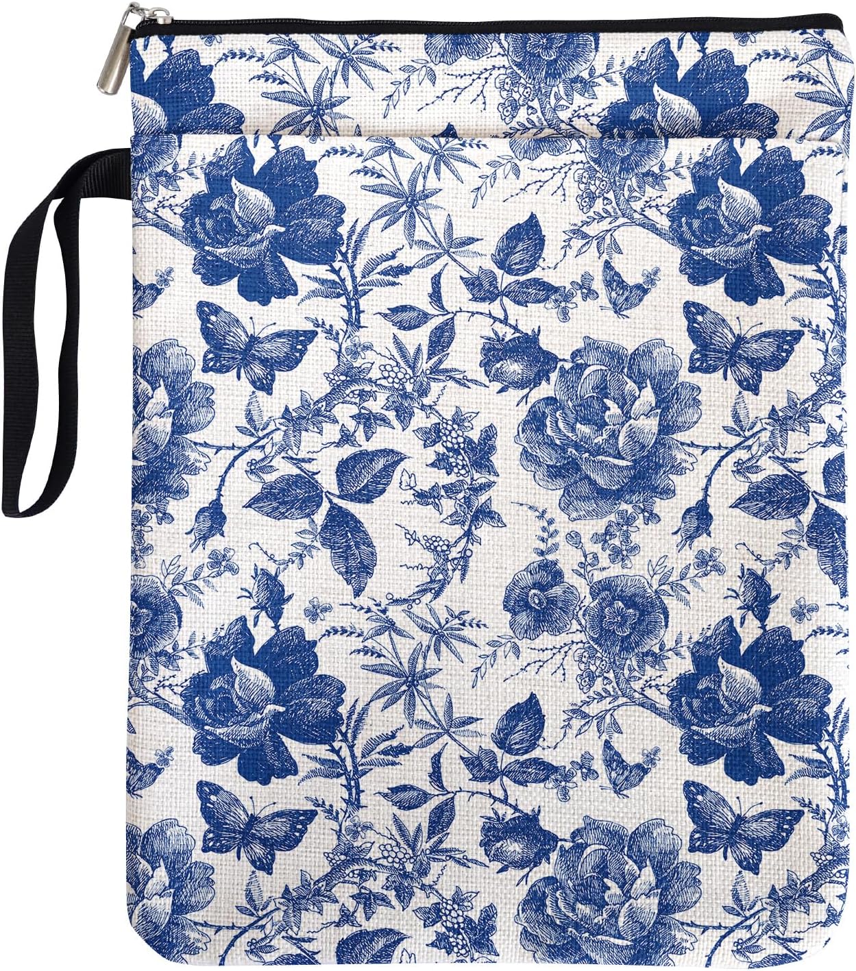 Blue and White Porcelain Vintage Chinoiserie Printing Book Lovers Gifts Book Sleeve for Women Grandma Readers Librarian with Handled Waterproof BookCover Case Book Club Gifts Book Accessories