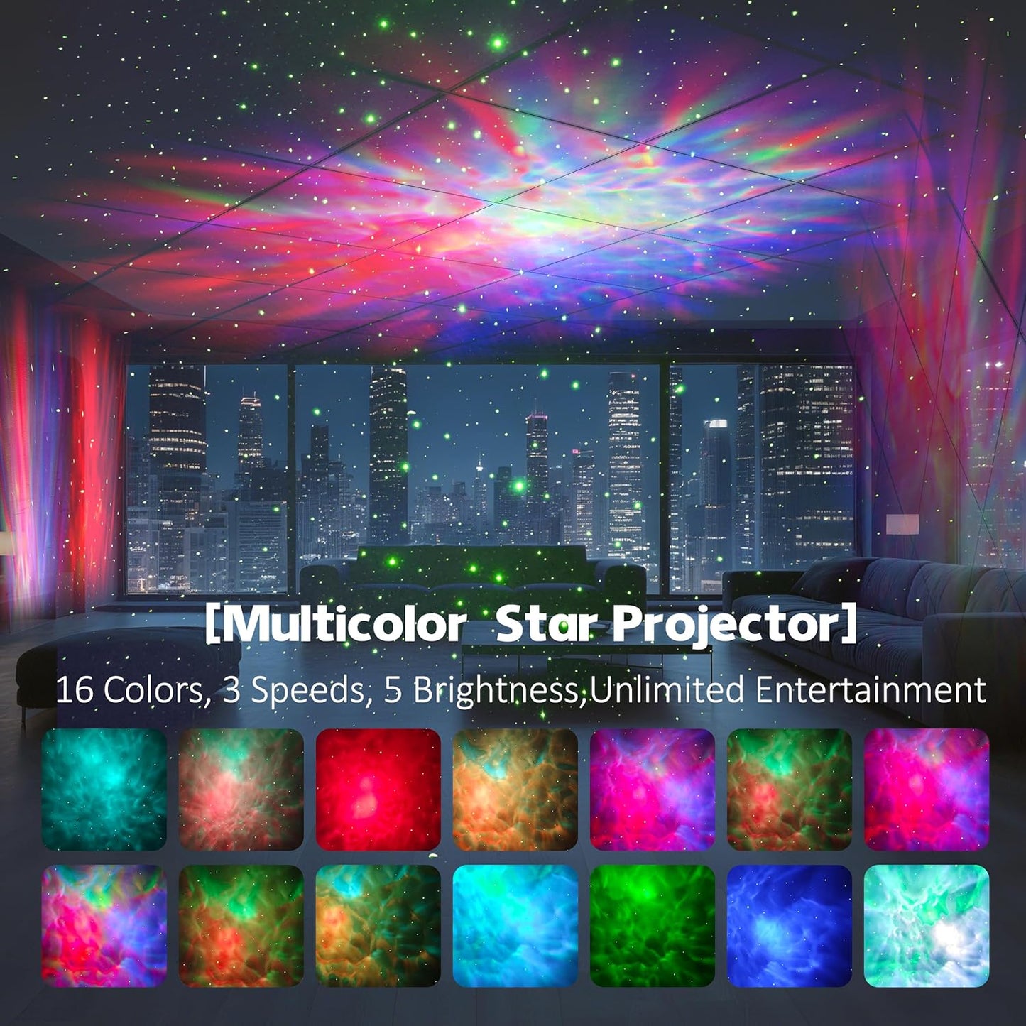 Apollo Star Galaxy Projector Night Light with 16 Light Effects, Nebula Ceiling LED Lamp for Bedroom and Room Decor, for Parties&Christmas &Birthday& Kids Gifts (Blue)