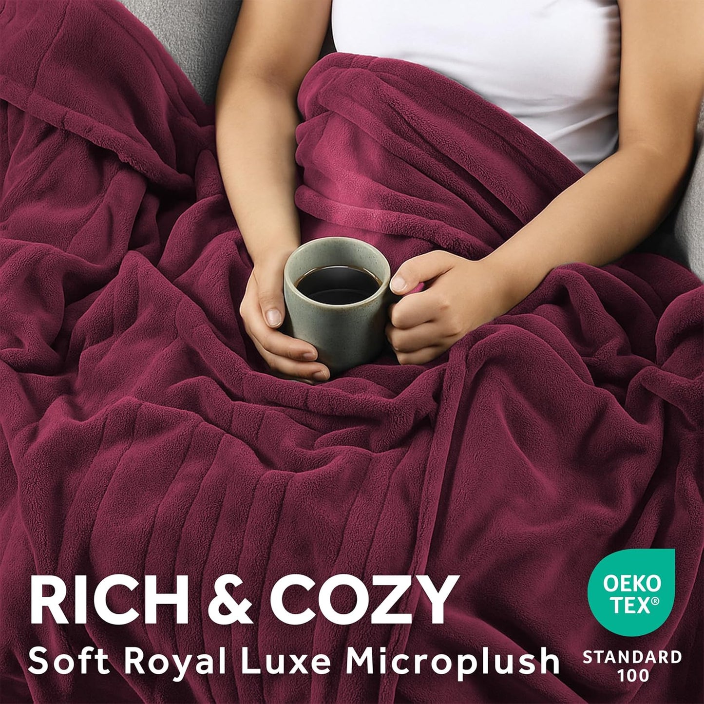 Sunbeam Electric Royal Luxe Microplush Heated Blanket, 12 Heat Settings, 12-Hour Selectable Auto Shut-Off, Fast Heating, Warm and Cozy, Cabernet Color, Full, 84" x 72"