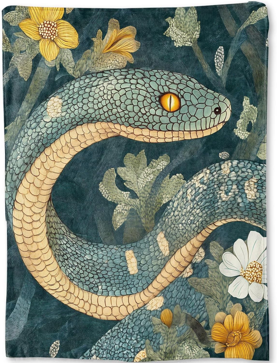 Snake Blanket - Cool Serpentine Dark Green Botanical Fleece Throw,Gifts for Adult, Soft & Warm,Lightweight, for Modern Artistic Decor, Living Room Home Accent 60x80in