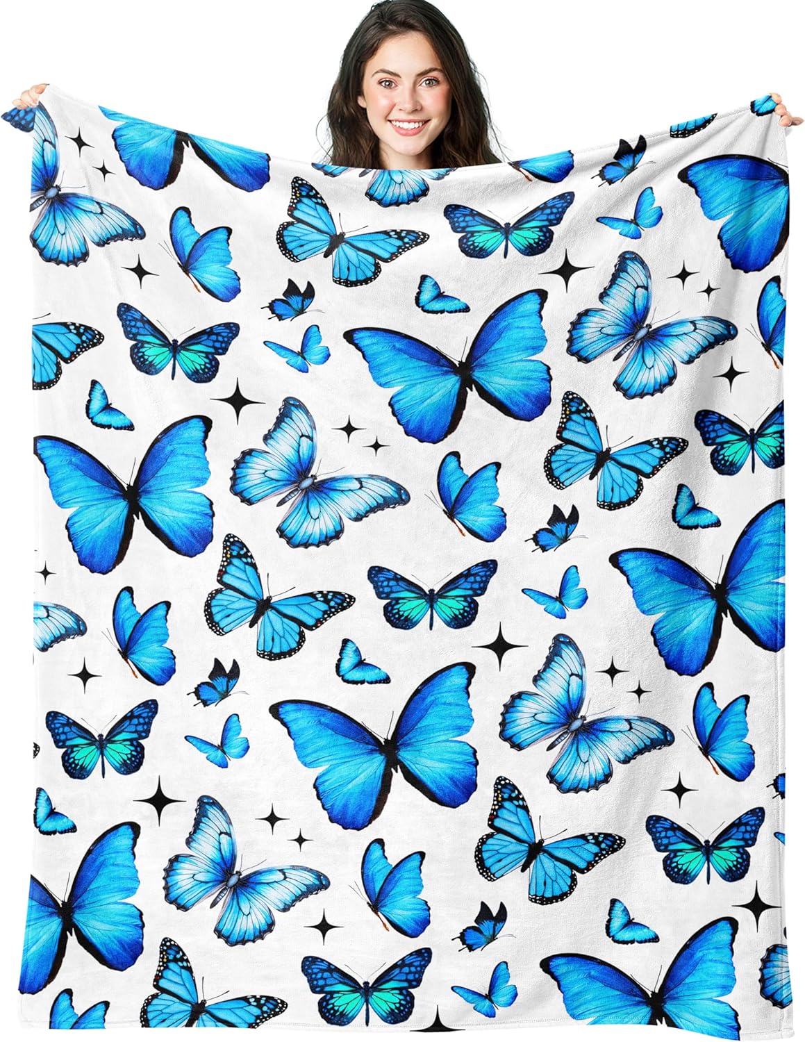 Butterfly Blanket Gifts for Women Girls Soft Flannel Blue Butterfly Throw Blanket Birthday Gifts Bedding Decor for Kids Adults All Season 50" x 40"