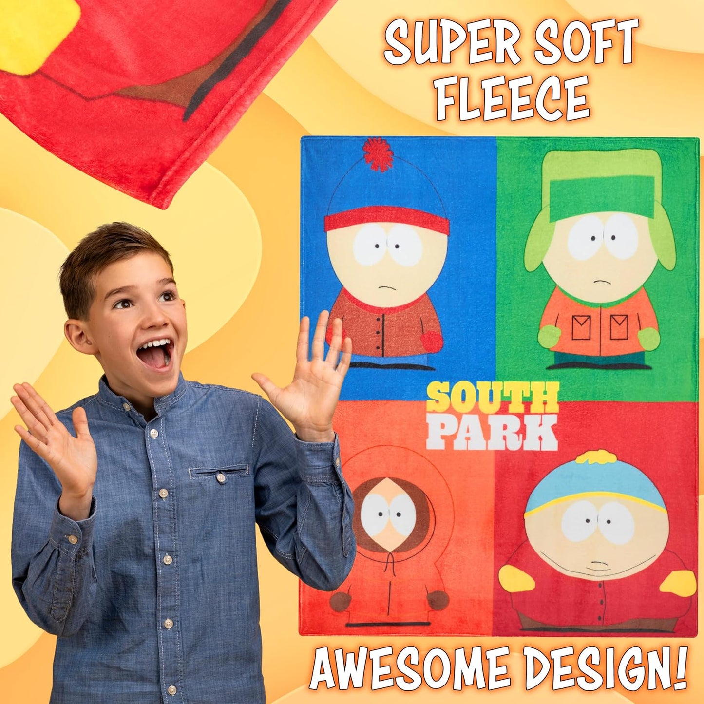 South Park Gifts for Men Teens Throw Blanket for Couch, Sofa, Bed, Soft Cozy Fleece Blankets Kenny Eric Cartman Bed Accessories Decor, 59 x 51 Inches (Multi)