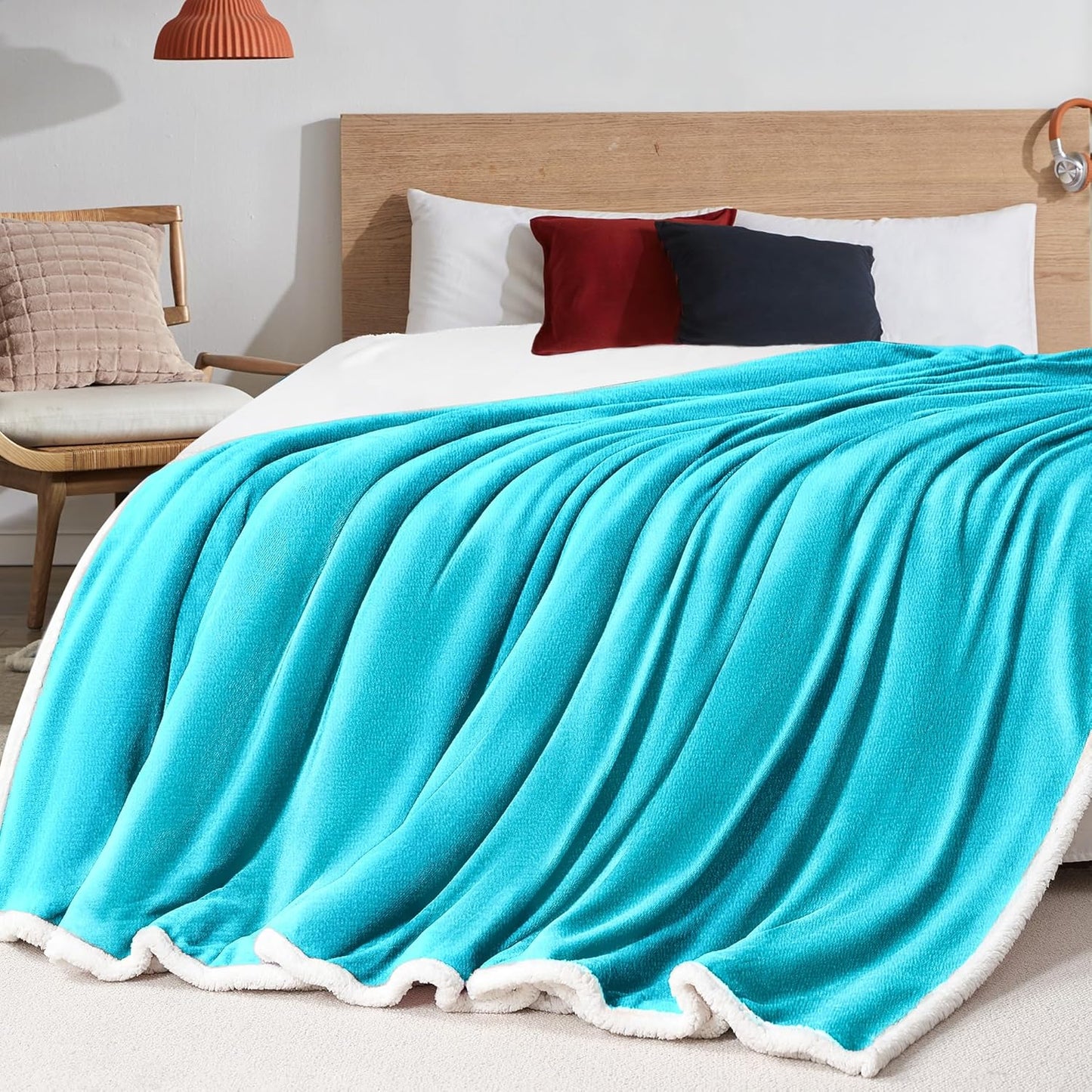 BEAUTEX Sherpa Fleece Throw Blankets, Soft Fluffy Flannel Plush Blanket and Throw, Fuzzy Cozy Blue Cuddle Blankets for Couch Bed Sofa Adults (50" x 60", Teal)