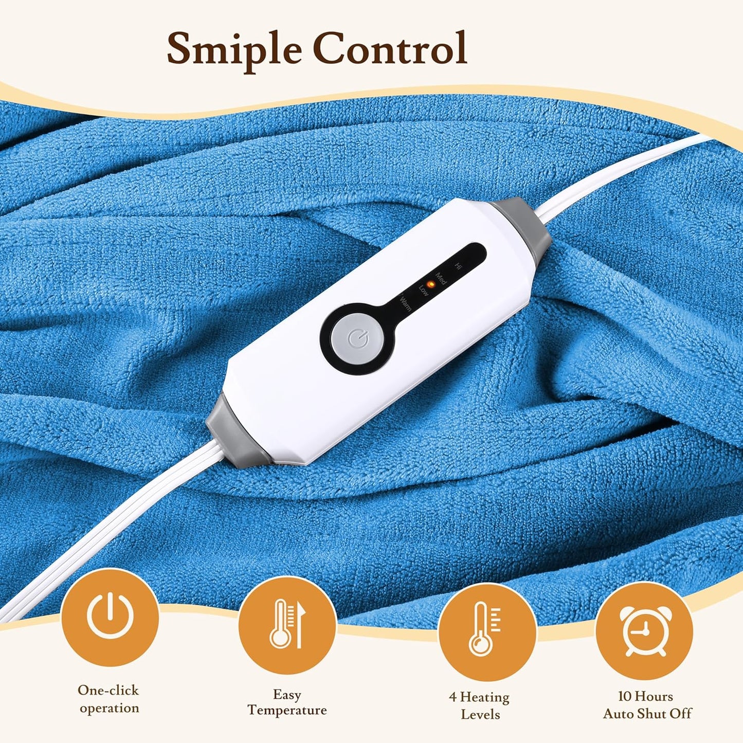 Electric Heated Blanket 62"x84" Twin Size Flannel Fleece - 4 Heat Settings & 10H Auto Shut Off for Safe Overnight Use, Fast Heating, Machine Washable for Bed, Couch, Office - Lake Blue