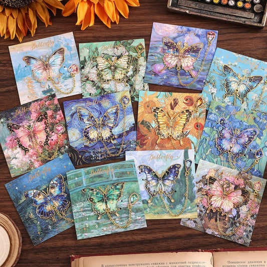 12 Pieces Metal Butterfly Bookmarks with Chain, Golden Hollow Bookmark Monet Oil Painting Theme Book Mark Bookmarks for Book Lovers Women Writers Readers Children Teens