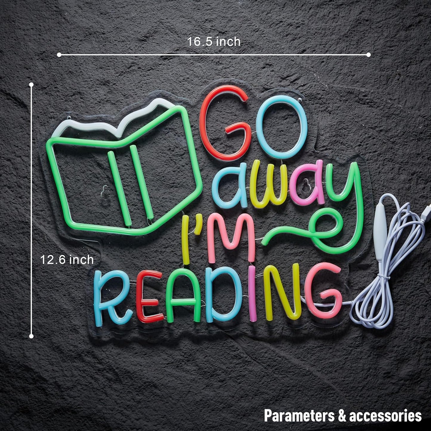 Read Books Neon Sign Go Away I Am Reading LED Light for Kids Room School Library Classroom Wall Decor Dimmable Multicolored Signs (16.5 X 12.6 inch)