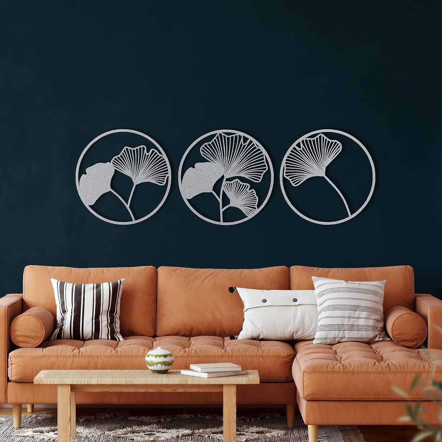 Metal Wall Decor, 3 Set Leaf , Home Living Room Decor, Wall Sign, Metal Wall Art, Interior Decoration, Indoor Outdoor Hangings , Silver (75x75cm)