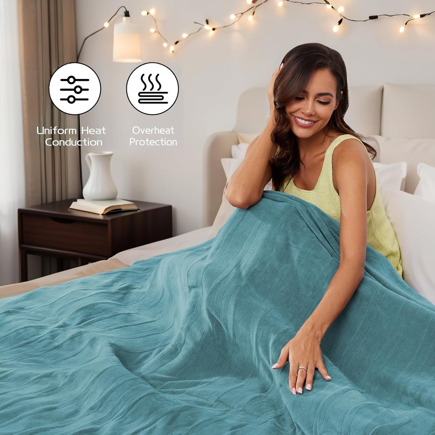 Heated Electric Blanket 62"x84" Twin Size, Soft Coral Fleece Electric Blanket with 4 Heating Levels & 10 Hours Auto-Off,Fast Heating, Warm Cozy, Machine Washable for Home & Office - Teal