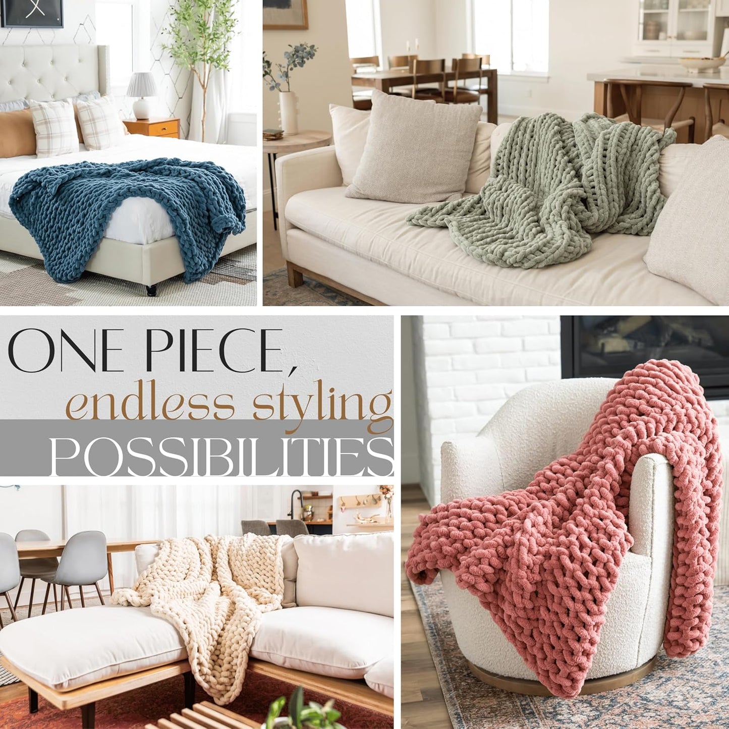 SAMIAH LUXE Chunky Knit Blanket Throw 50x70, Grey Chenille Chunky Knit Throw Blanket for Living Room Decor or Boho Decor, Thick Yarn Knitted Blankets for Couch or Bed, Cable Knitted Crochet Blankets