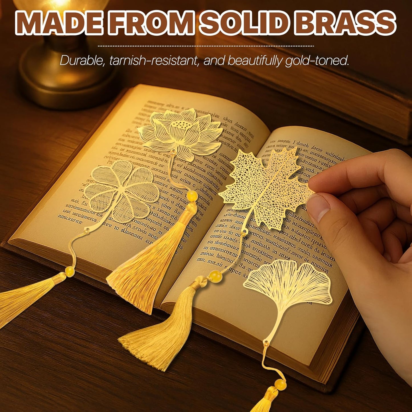 4 Pack Metal Bookmarks with Tassel for Women – Aesthetic, Pretty & Unique Bookmark Set, Gold & Brass Designs for Reading Essentials, Gifts for Writers, Cute Decorative Bookmarks for Book Lovers