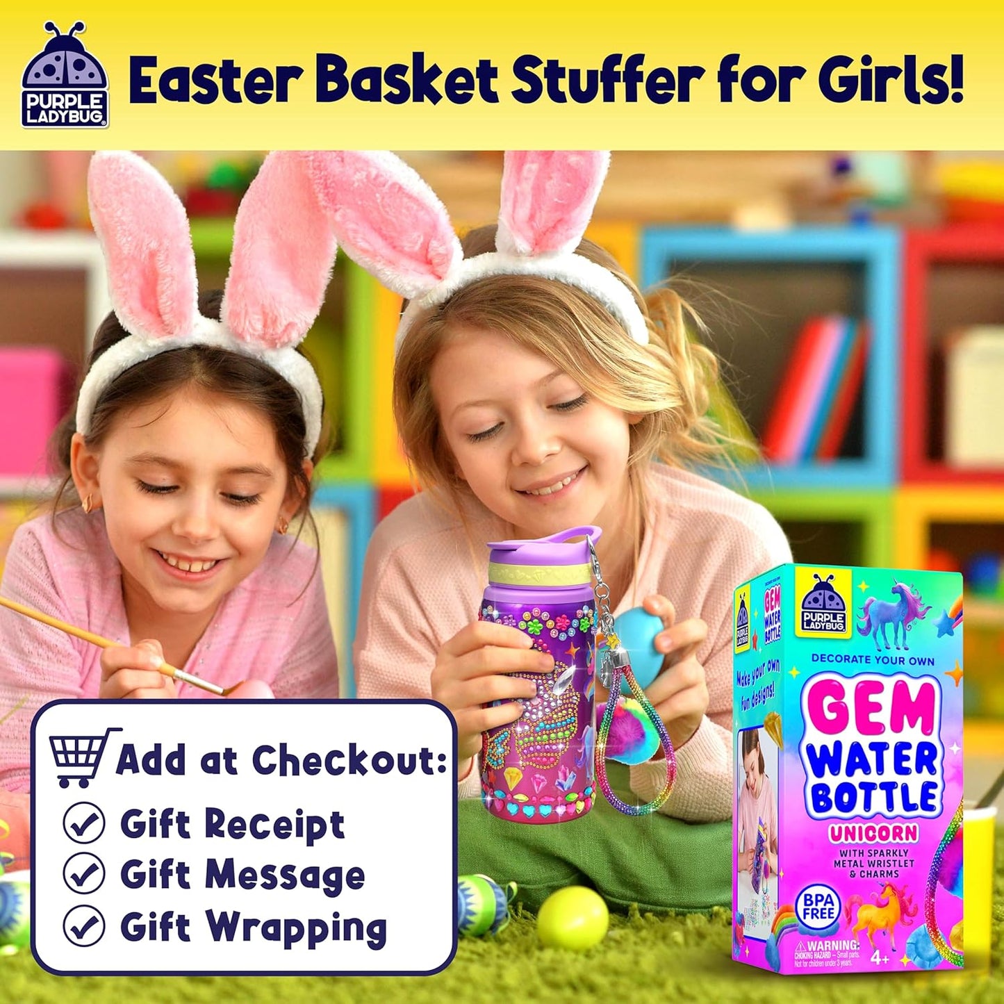 PURPLE LADYBUG Decorate Your Own Water Bottle Kit for Girls - Easter Gifts for Kids Gifts for Ages 5 6 7 8 9 10 Year Old Girl Birthday, Unicorn Toys Crafts Kids Ages 6-12
