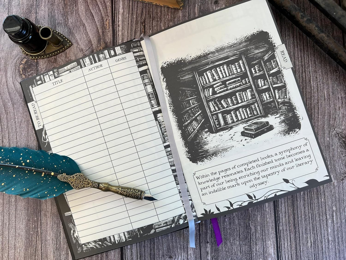 Conquest Journals Waiting for the Night Readers Journal, Gothic Inspired, Journaling for Reading, 150 Pages, 6'' x 8.5'', Lay-Flat Binding, 2 Ribbon Bookmarks & 1 Bookish Sticker Sheet, Gothcore Merch