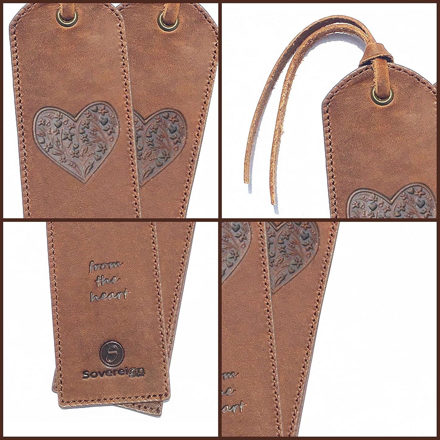Leather Bookmark Handmade with Heart Design - 2 Genuine Leather Book Marks - Unique Bookmarks for Men Women and Kids | Great Book Lover Gifts for Bookworms Writers Relatives and Friends