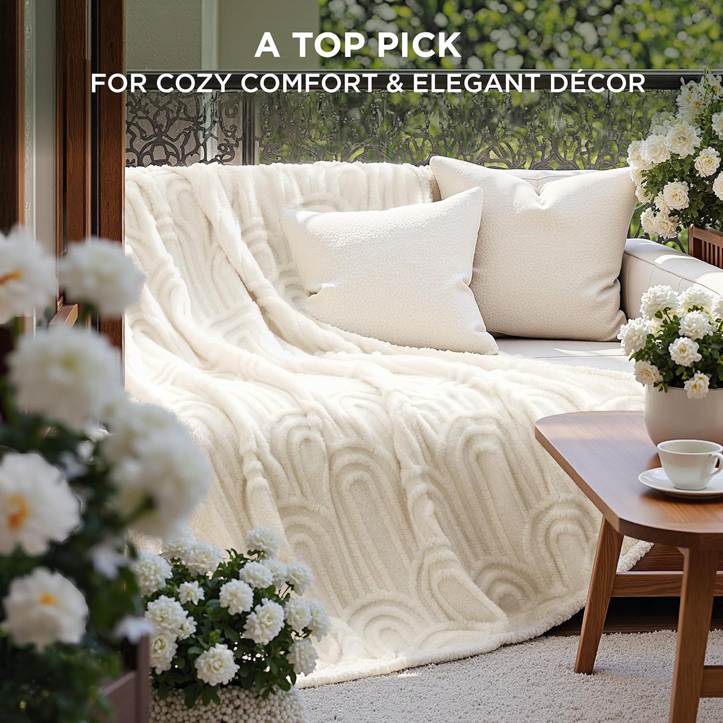 Bedsure GentleSoft Cozy Throw Blanket for Couch - Soft Spring Boho Blankets for Women, Fuzzy Fleece Throw for Beds, Boho Home Room Decor Aesthetic, Gifts for Women Teen Girl, Off White, 50x60 Inches