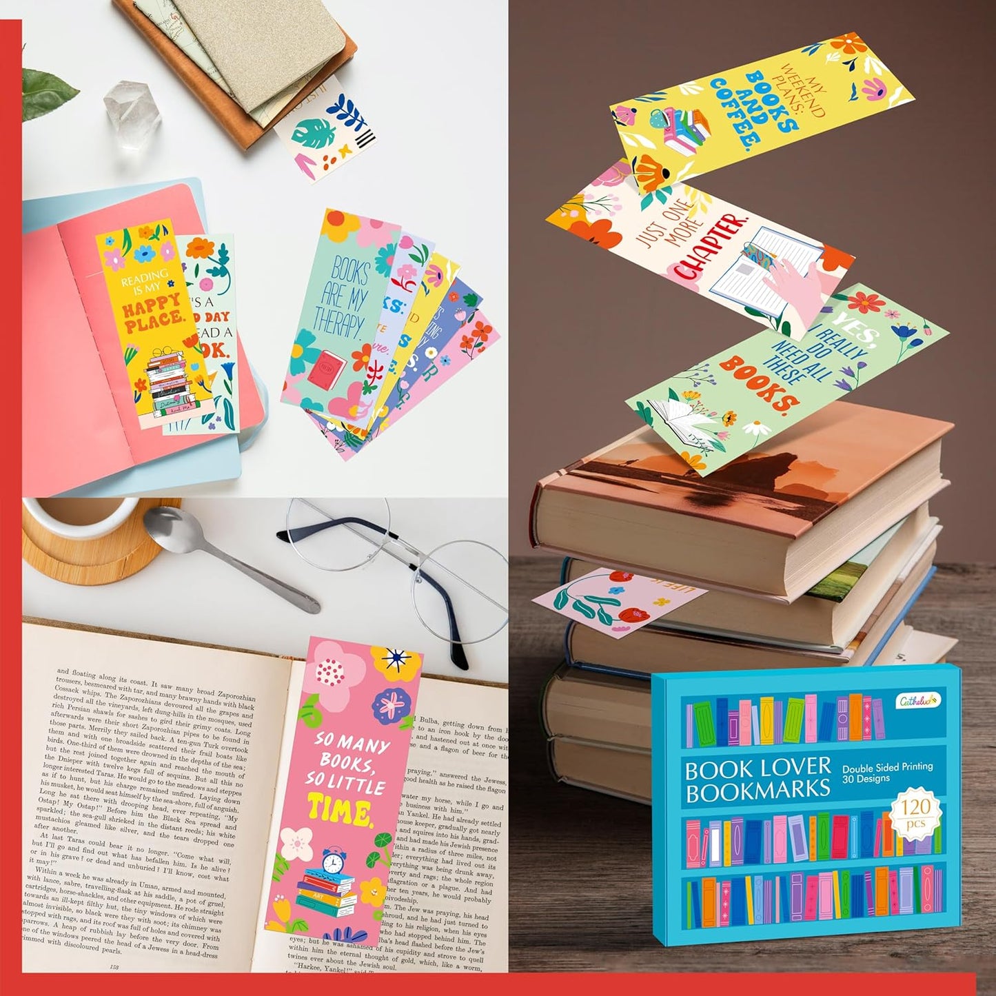 120 PCS Book Lover Bookmarks, 30 Unique Designs Double-Sided Read Accessories Page Markers Reading Bookmarks for Women, Men, Kids, Adults, Students, Book Lovers All Ages