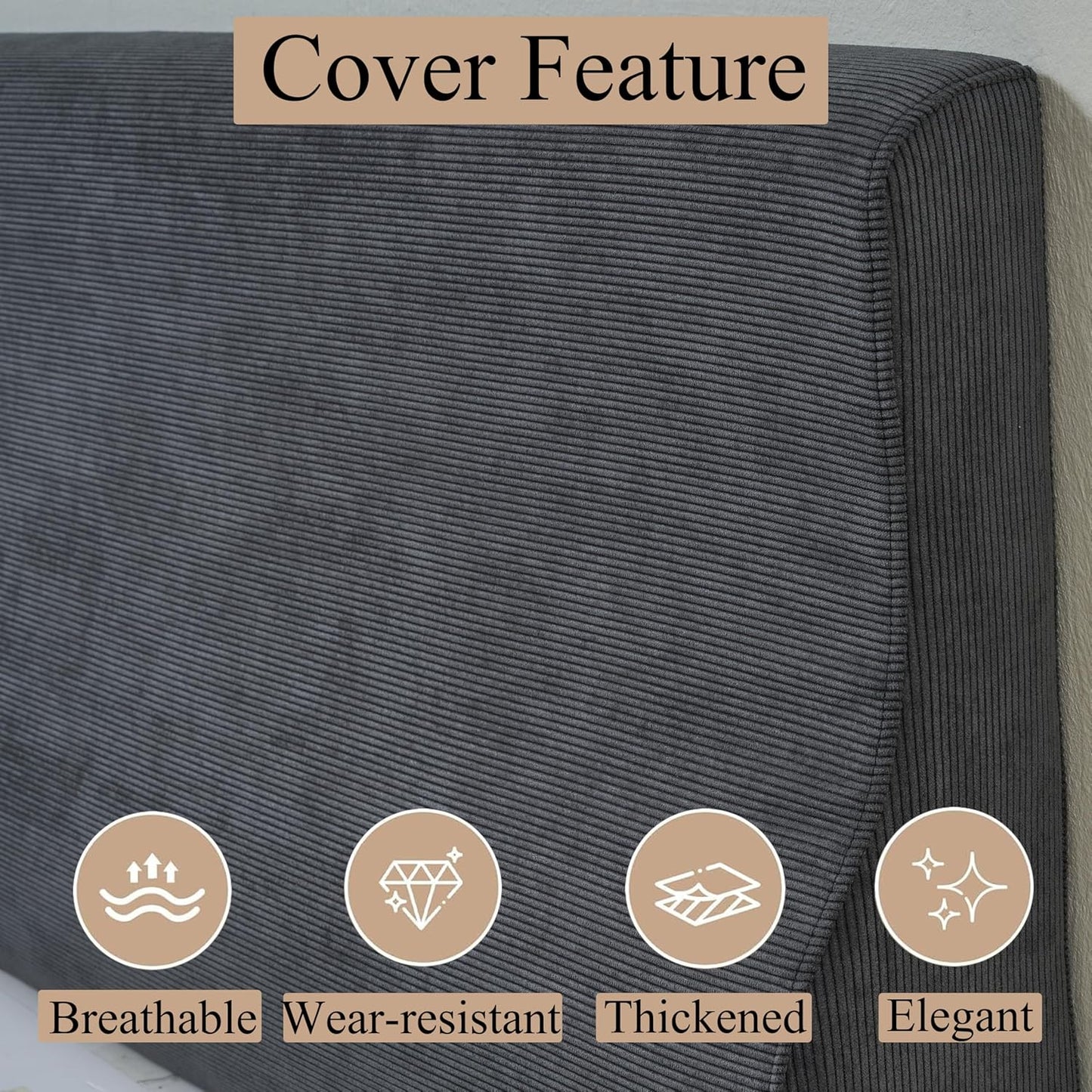Queen Wedge headboard Pillow with Firm Foam Triangular Bed Wedge Pillow for Headboard Large Couch Back Support Pillow for Bed Sitting up Replacement, Gray