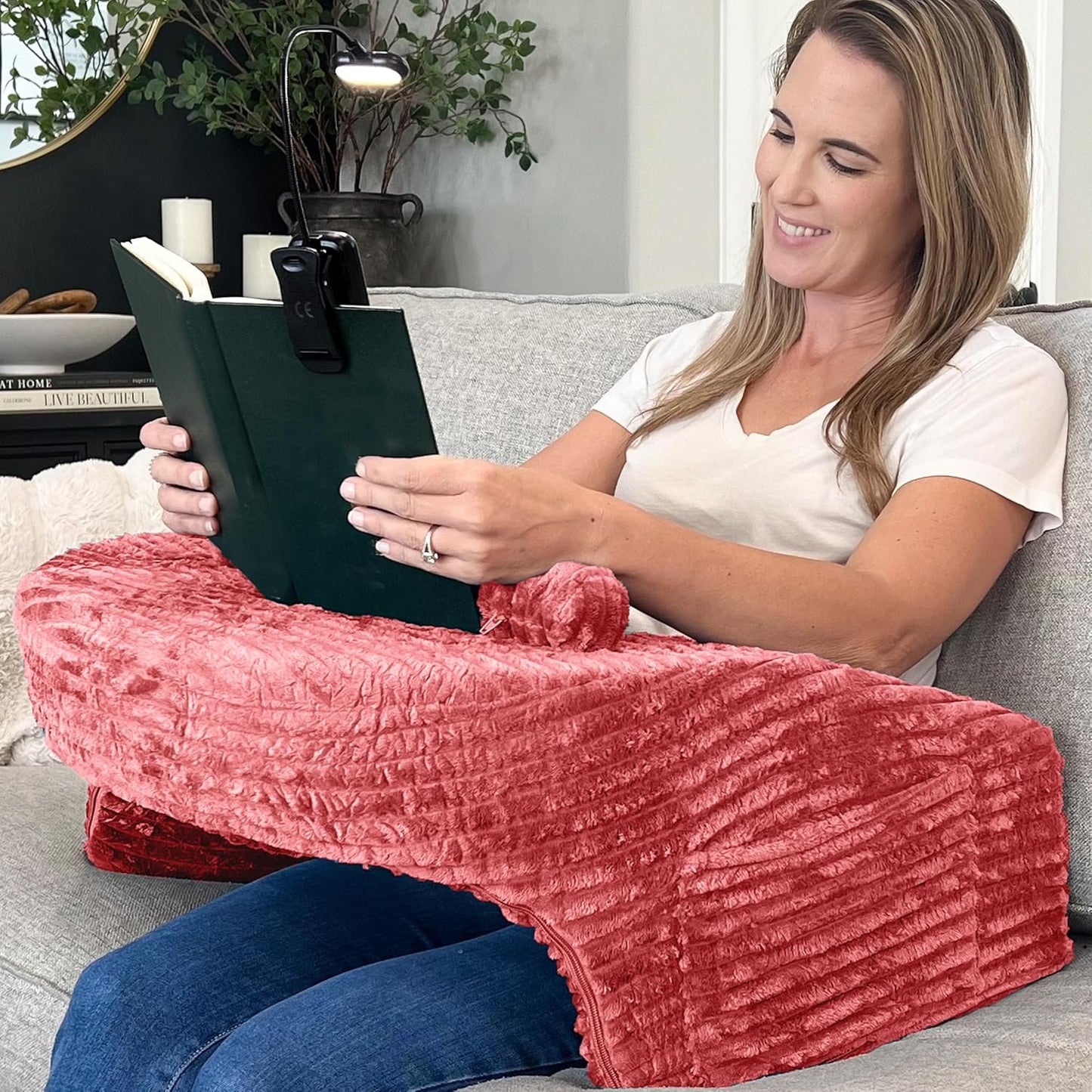 Homie 3-in-1 Reading Pillow for Gaming, Extra Large with Reading Light and Wrist Support Pillow, Memory Foam Lap Desk Bed Rest Pillow with Arm Rest, for Working, Playing Steam Deck Switch or Sitting