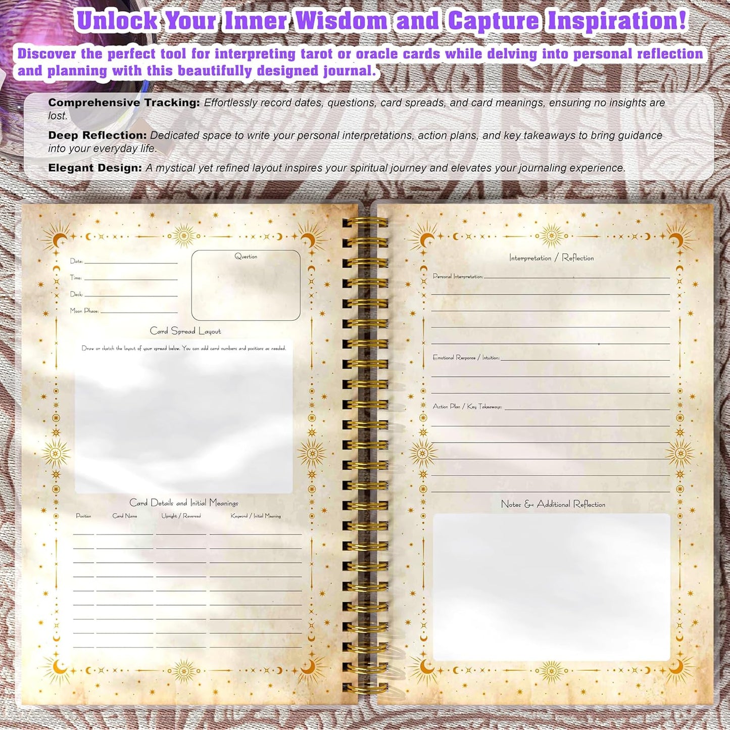 Tarot Journal for Card Reading - Daily Tracker and Reflection Planner, Mystic Notebook for Beginners and Experts, Divination and Manifestation Journal, A5 Planner for Tarot Spreads and Interpretations