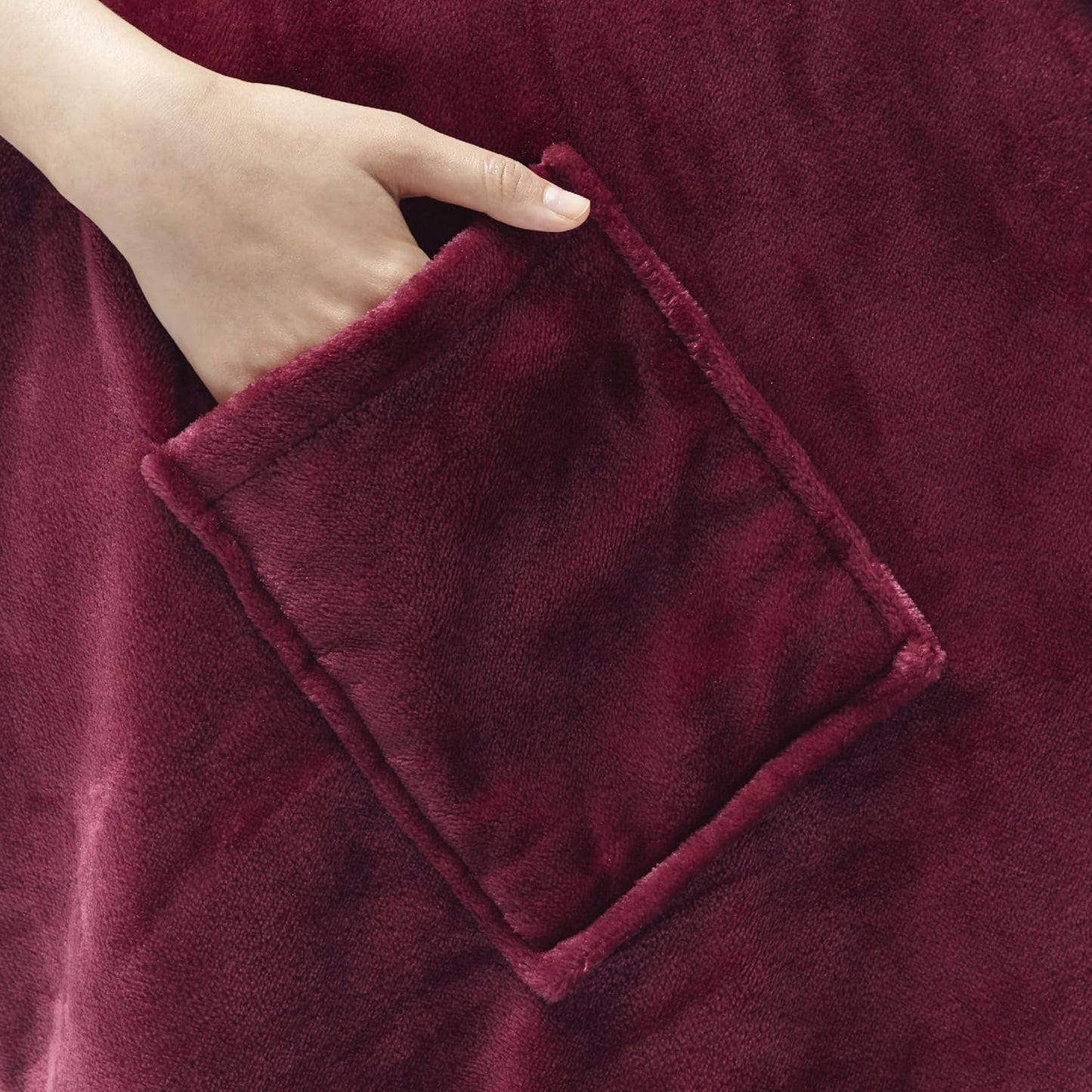 Comfort Spaces Angel Wrap Hooded Wearable Blanket Throw, Ultra Soft Giftable Plush To Sherpa Poncho Blanket Wrap With Pockets, Cozy and Warm Shawl Gift for Her, 58"x72", Red