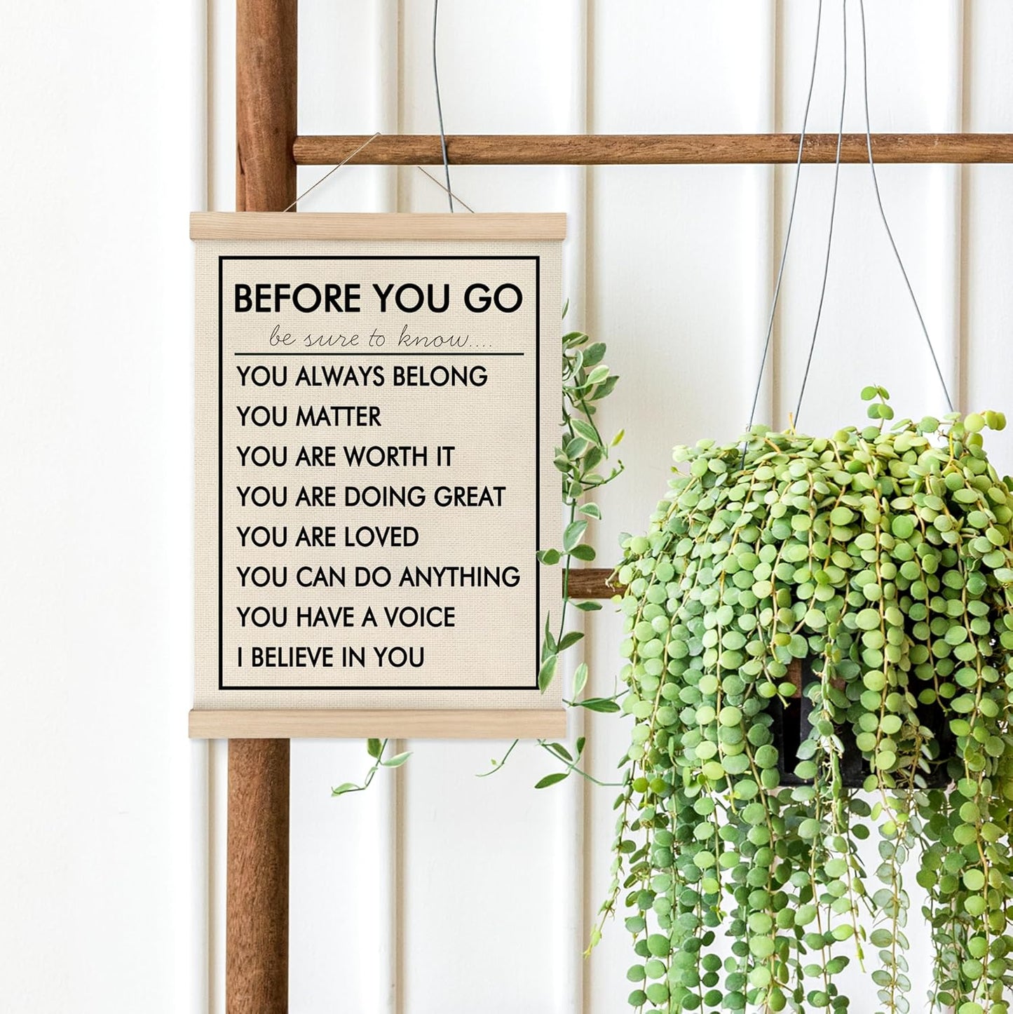 MAQIKA Before You Go Affirmations Poster Framed with Wood Hanger, Affirmation Wall Art, Inspirational Quote Hanging Wall Decor, I Believe in You Canvas Wall Art for Classroom Kids Room 12x16 Inch