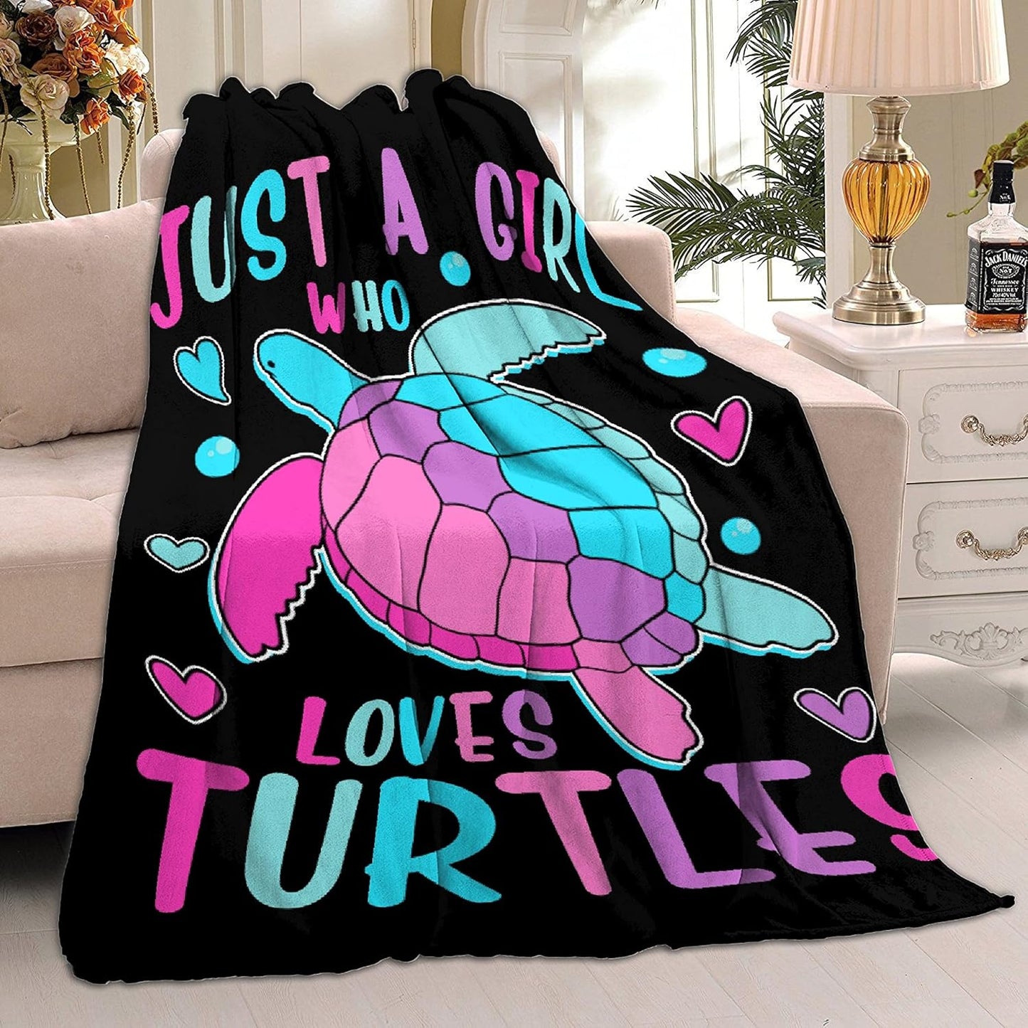 Just Girl Who Loves Turtles Blanket Soft Blankets and Throws Flannel Cozy Lightweight Quilt Gift Perfect for Bed Sofa Couch-80 x60 Large for Adult