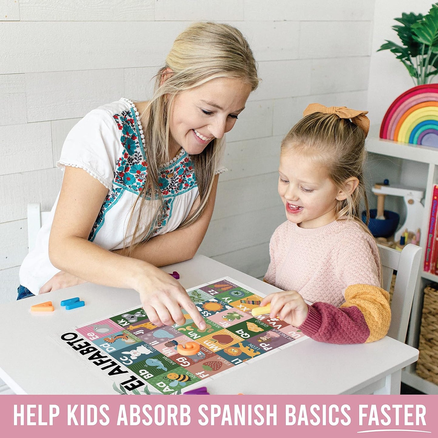 Hadley Designs Spanish Classroom Decorations - 12 Spanish Posters for Classroom Elementary, Abecedario para Niños en Español, Laminated Farmhouse Bilingual Educational Posters 11x17