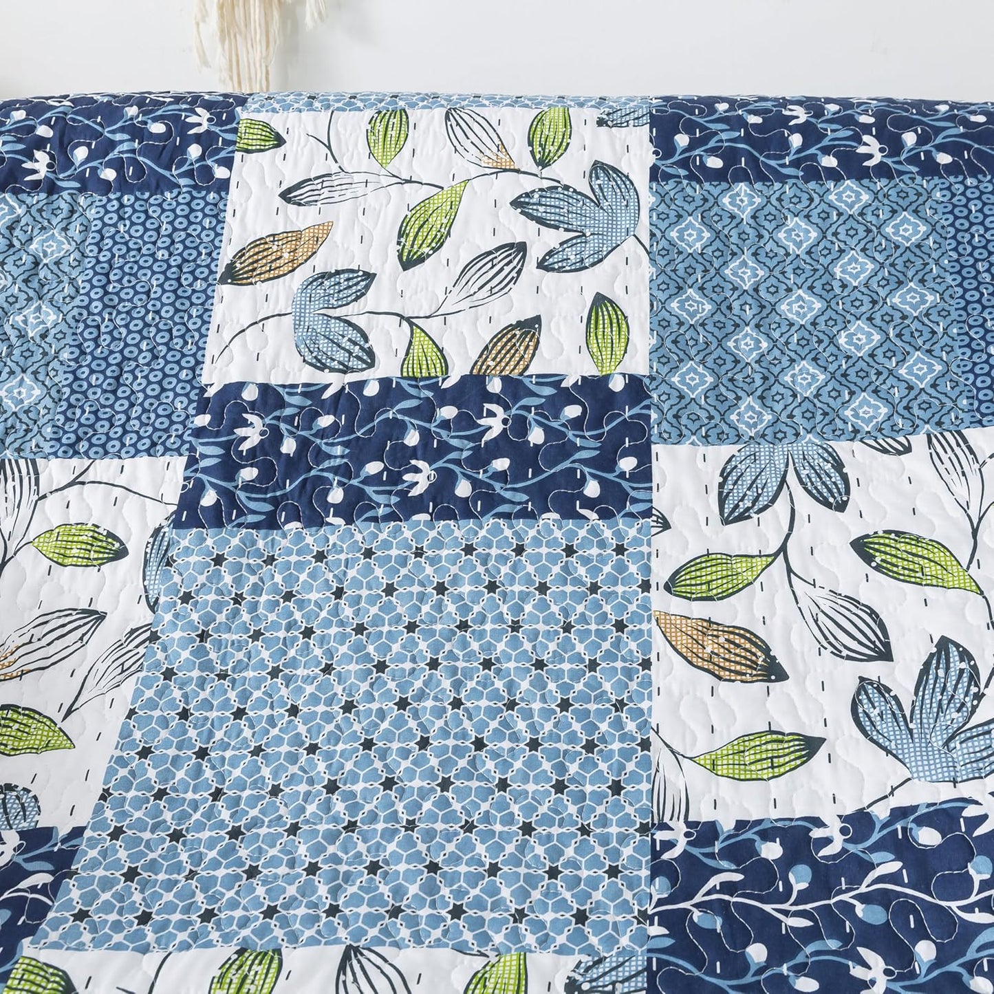 SLPR Pacific Coast 50" x 60" Quilted Throw Blanket, Blue and White Floral Patchwork Throw Quilt for Couch and Bed, Lightweight Lap Quilt