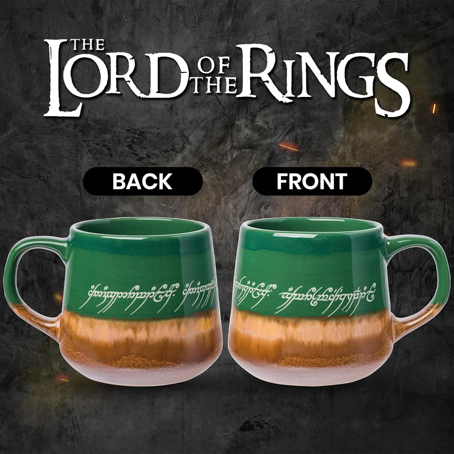 Silver Buffalo Lord of The Rings Elven Text High Gloss Reactive Glaze Tapered Pottery Mug,14 Ounces