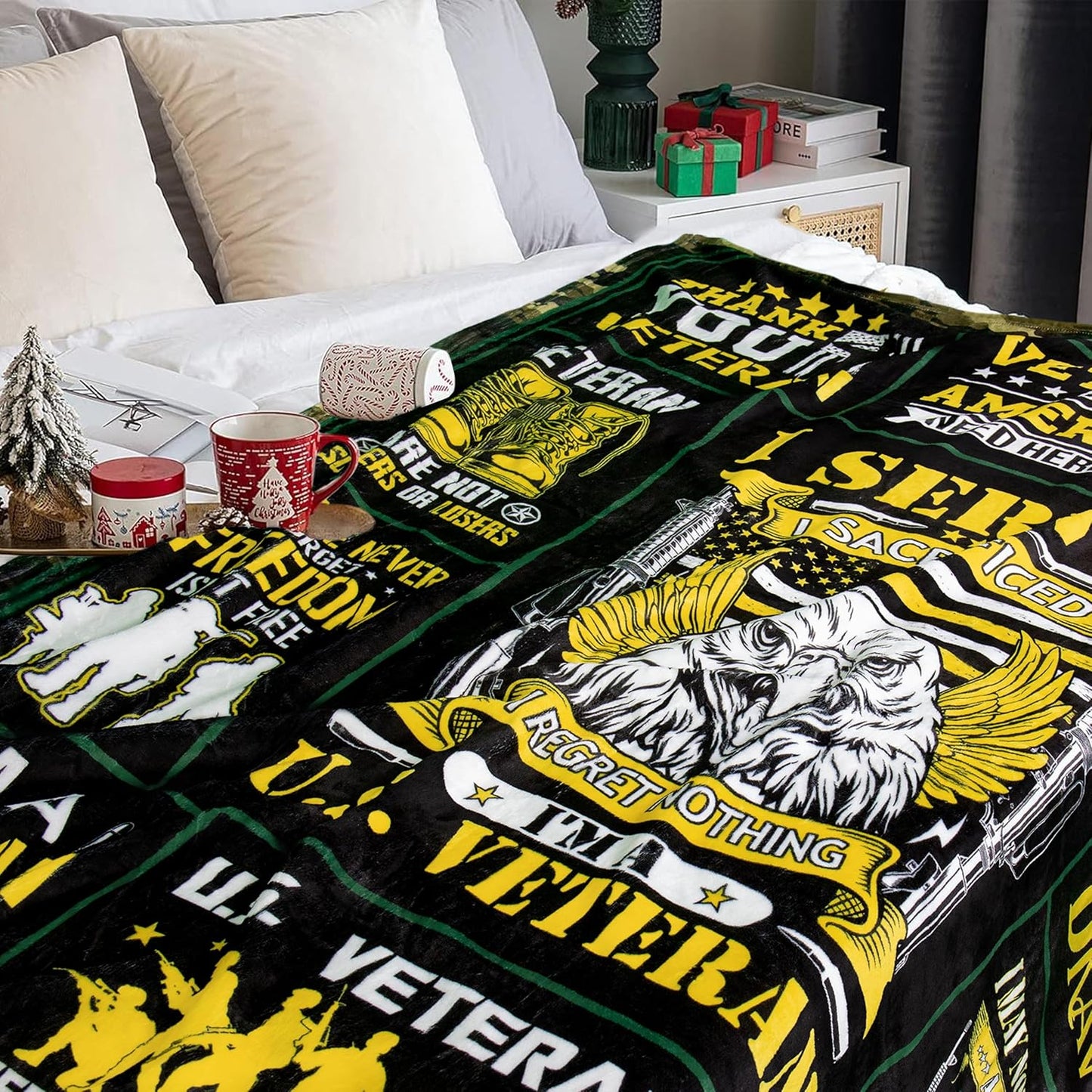 Veterans Gifts for Men, Veterans Throw Blanket 60"X50", Veterans Day Gifts Ideas for Men, Navy/Army/Air Force Veteran Gift for Him/Dad, Patriotic Hard Head Vietnam Veteran Blanket