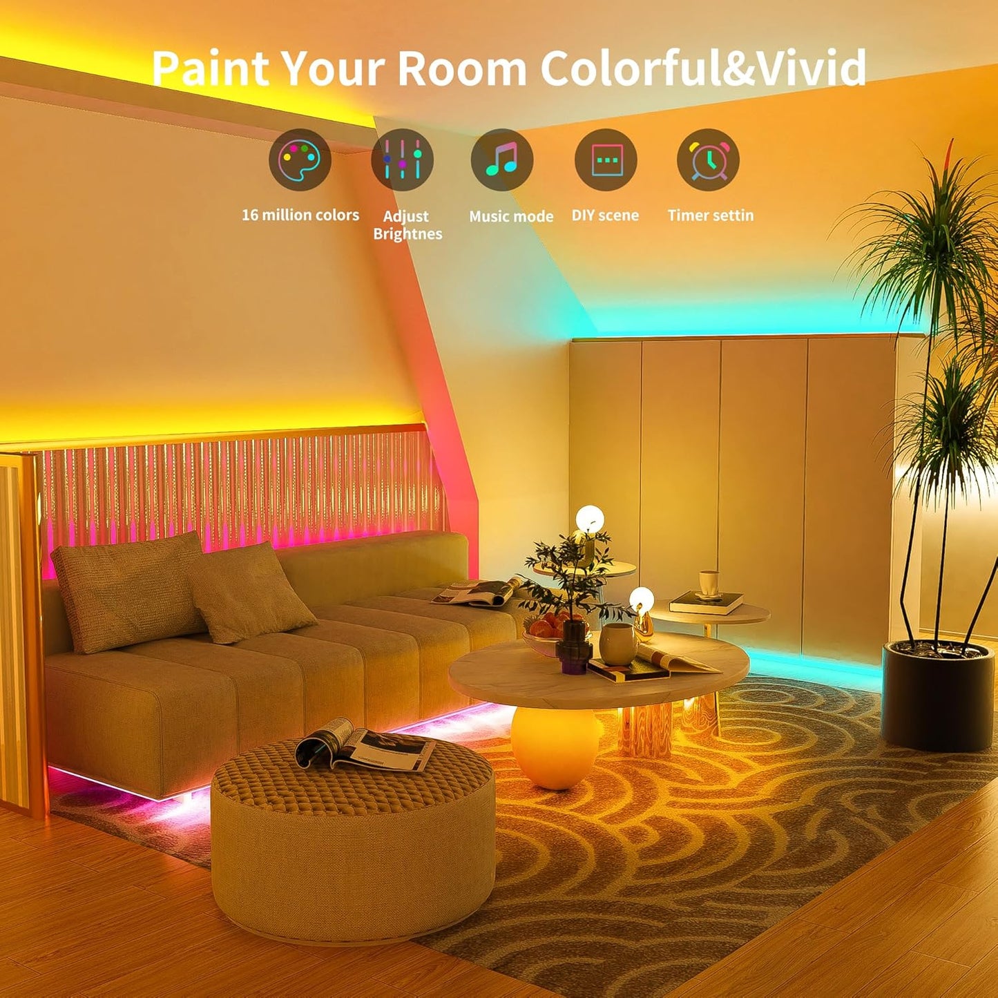 Led Lights for Bedroom 100ft (1 Rolls of 100ft) Music Sync Color Changing Led Strip Lights with 60 Key Remote and App Control RGB Led Light Strip for Home Party Room Decoration