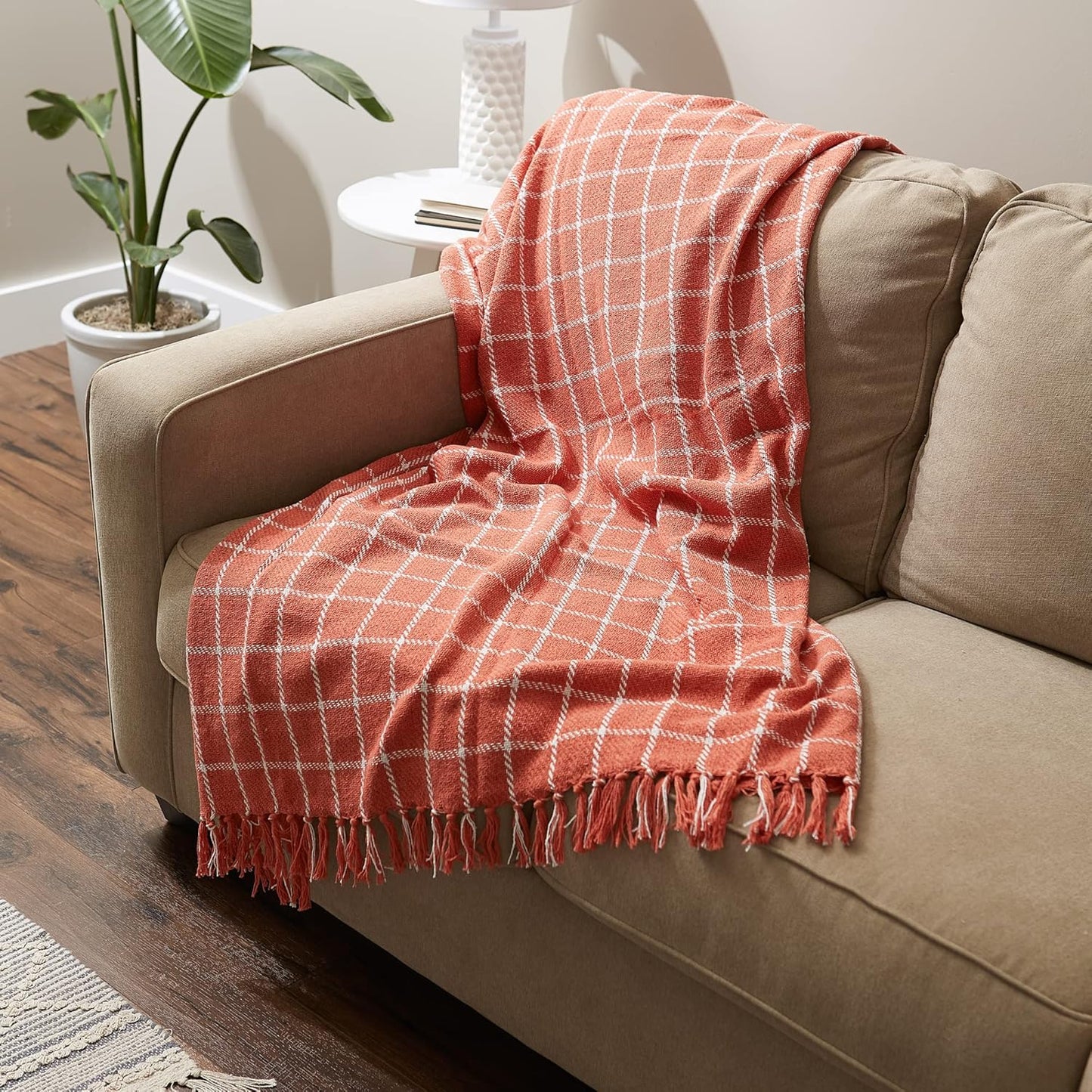 DII Transitional Checked Plaid Woven Throw, 50x60, Spice