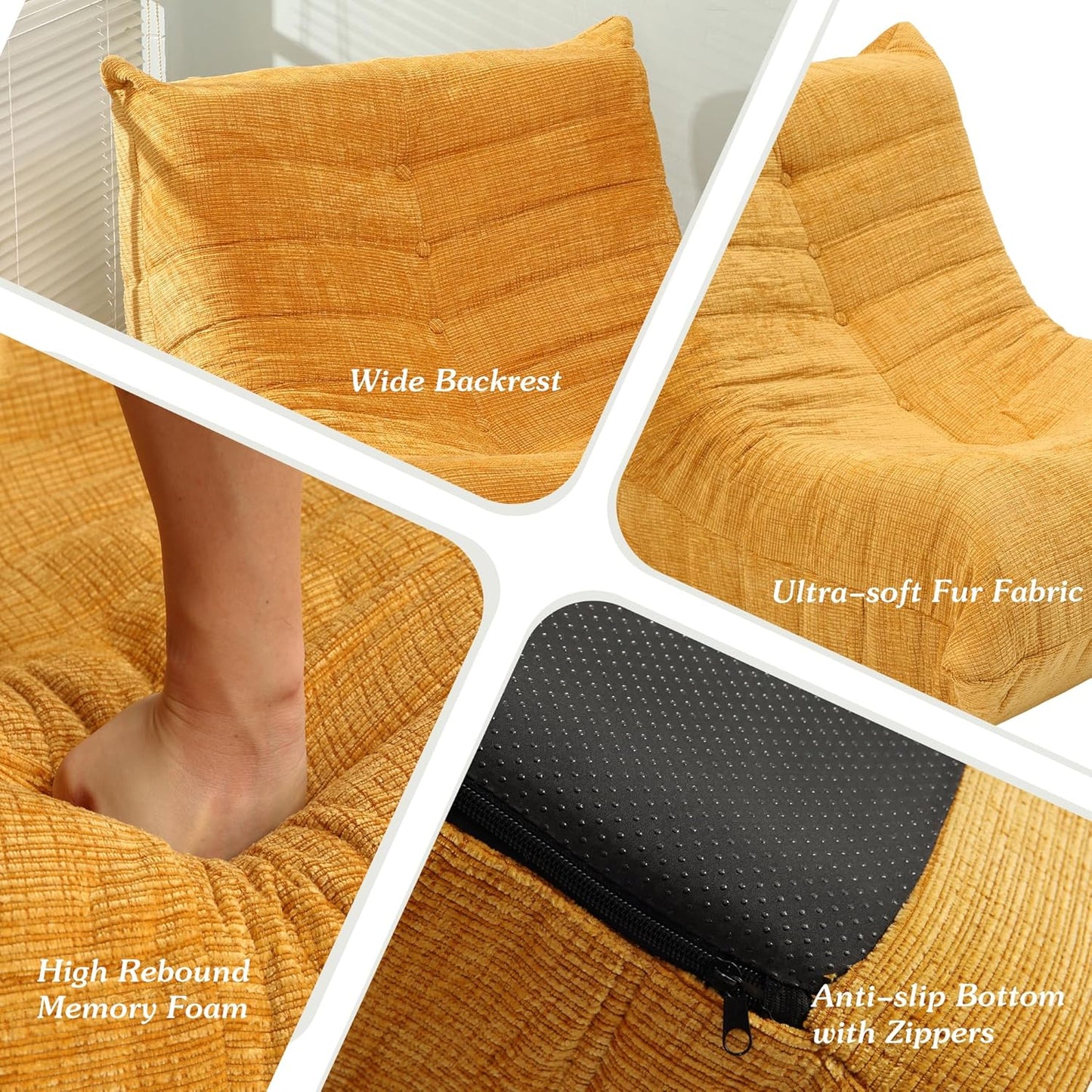 Bean Bag Sofa for Adults,BeanBag Chair with Memory Foam,Modern Fireside Lounge Chairs for Living Room,Bedroom,Office,Yellow