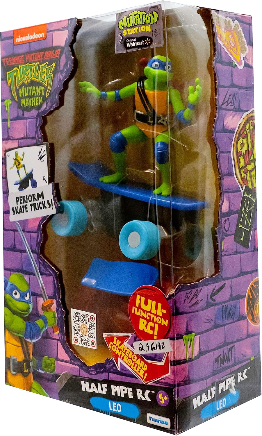 Teenage Mutant Ninja Turtles Toy, Leonardo Half Pipe RC Skate Vehicle, 2.4 GHz Skateboard Controller, Mutant Mayhem TMNT Remote Control Toy for Kids, Ages 3+