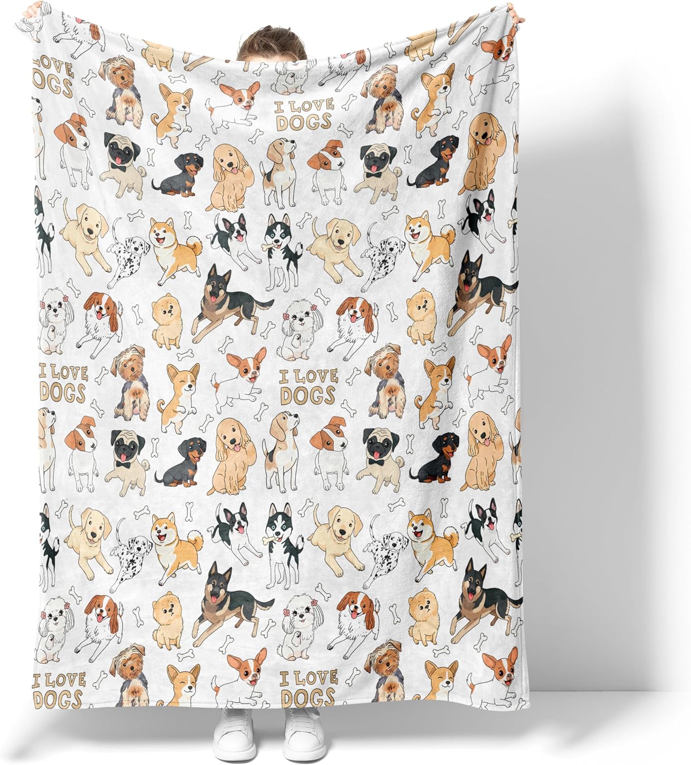 Throw Blanket, Soft Flannel Throw Blanket for Couch, Bed, Travel, Living Room & Home Decor, Cozy Lightweight Warm Fluffy Fuzzy Blankets for Adults Women Girls (50×40 Inch, I Love Dogs)