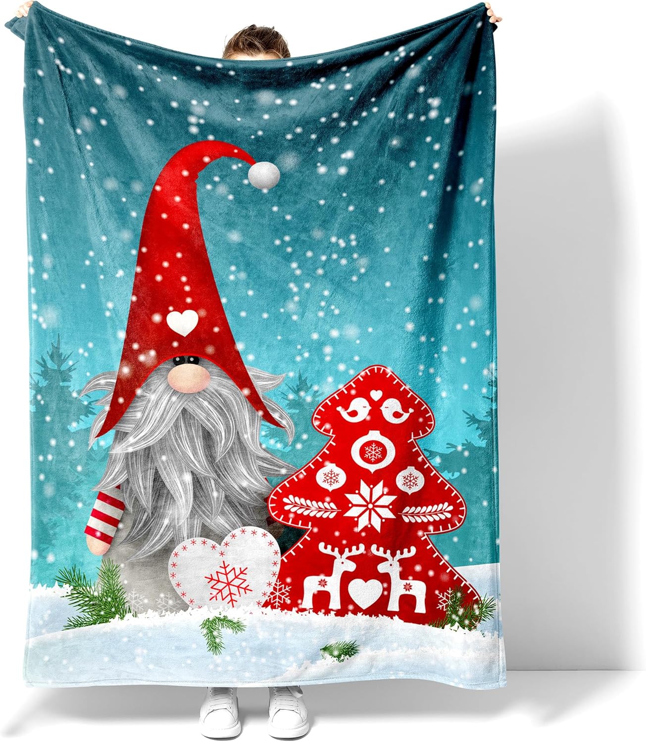 Christmas Gnomes Throw Blanket, Soft Flannel Throw Blanket for Couch, Bed, Travel, Living Room & Home Decor, Cozy Lightweight Warm Fluffy Fuzzy Blankets for Adults Women Girls (50×40 Inch)