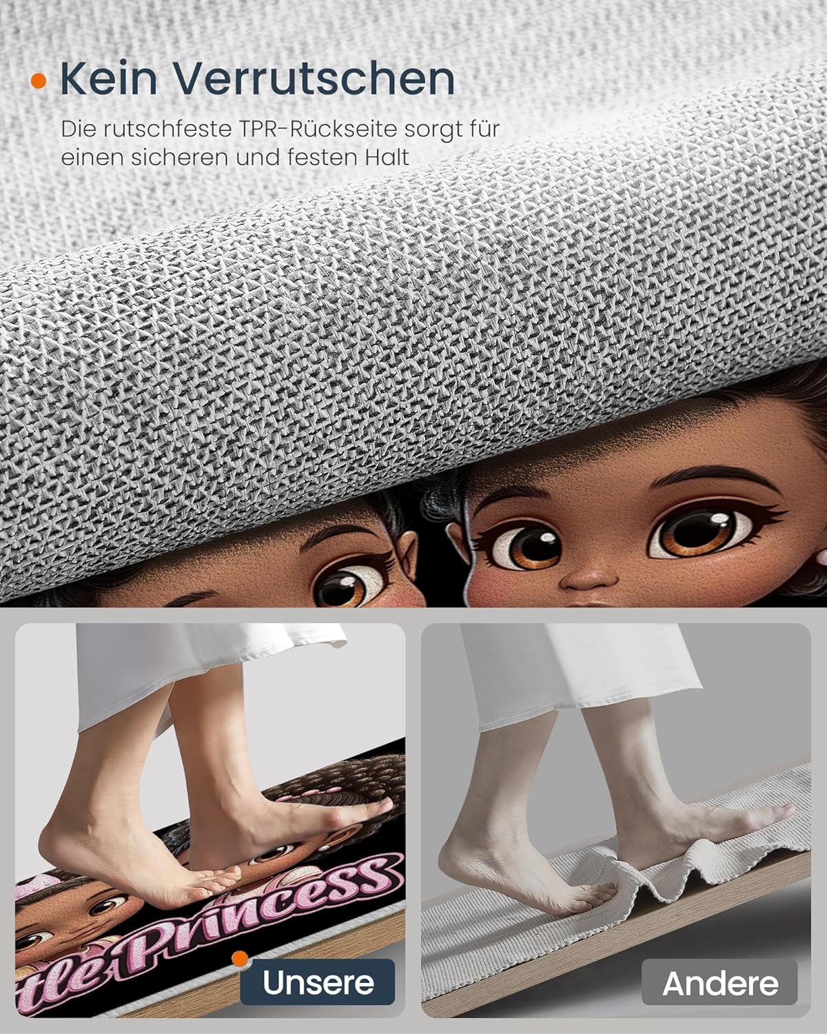 2Ft Round Washable Rug - Large Area Rug for Living Room Dining Room, Black Soft Bedroom Carpet with Cartoon Black Person Little Girl Pattern, Fun Illustration Décor, Low Pile Stain Resistant