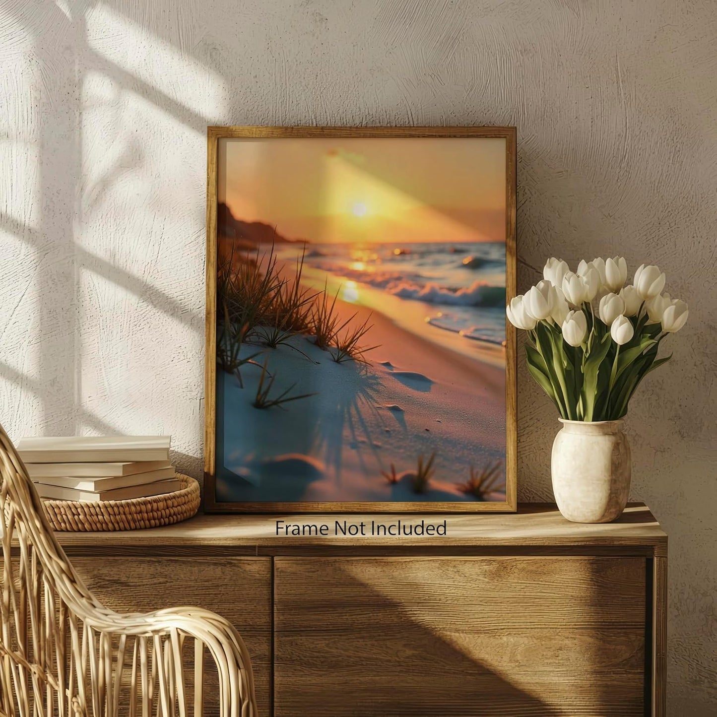 ZUKIY Sunset Pathway to Shore - Beach Prints Wall Art - Relaxing Wall Art for Bedroom - Ocean Beach Painting Poster Decor - Beach Artwork for Living Room or Office - 8x10 Unframed Poster