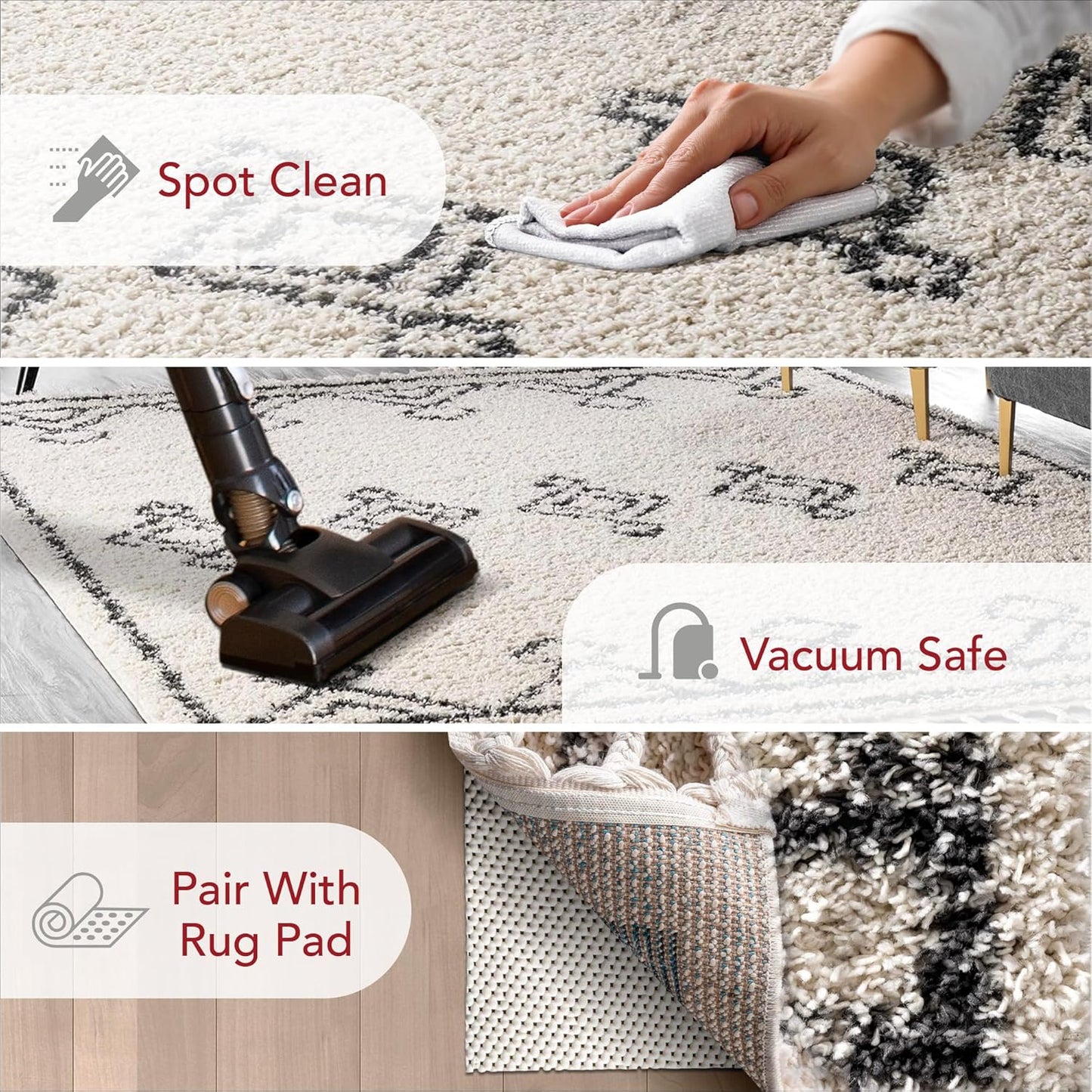Nuloom Mackie Off-White/Charcoal, 7'10" x 10', Moroccan, Shag, Tassel, Soft and Cozy, High Traffic, Stain Resistant, Easy Clean, Durable Area Rug for Bedroom, Living Room, Dining, Den, Foyer, Entryway