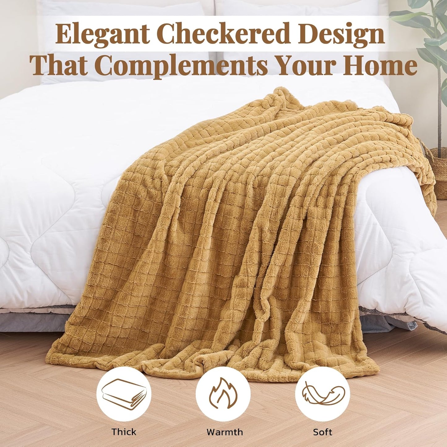 CURECURE Heated Blanket Full Size 72"x84", Soft Warm Faux Rabbit Fur Electric Blanket with 6 Heating Levels, 10 Hours Auto-Shutdown, Fast Heating, Home Use, Machine Washable, Gifts for Adults, Khaki
