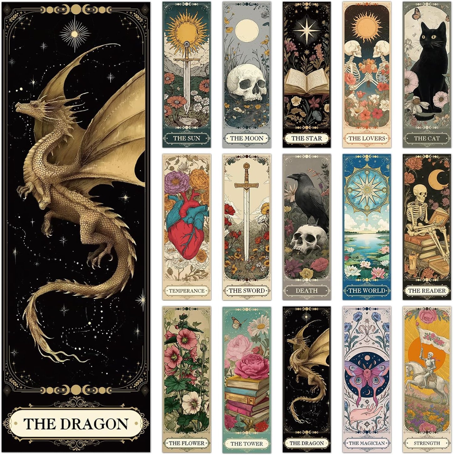 Tarot Cards Bookmarks Gifts - 60 Pcs Dark Romance Bookmarks for Women Men Moon Owl Butterfly Book Marks Book Markers Page Marker Clip Gift for Students Teachers Bookish Book Lovers Reading