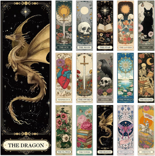 Tarot Cards Bookmarks Gifts - 60 Pcs Dark Romance Bookmarks for Women Men Moon Owl Butterfly Book Marks Book Markers Page Marker Clip Gift for Students Teachers Bookish Book Lovers Reading
