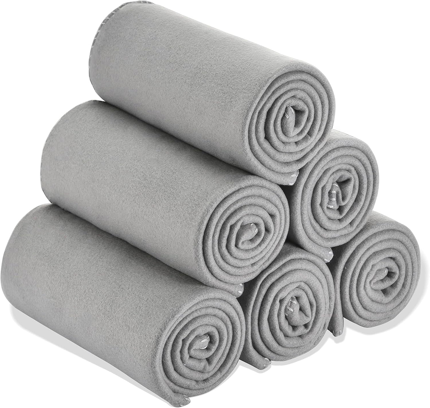 Fleece Throw Blankets Bulk Fleece Blankets Solid Wholesale Lightweight Warm Soft for Pet Bed Sofa Couch Office Wedding Gifts Travel Seasons (Grey, Pack of 6-50x60 Inches)