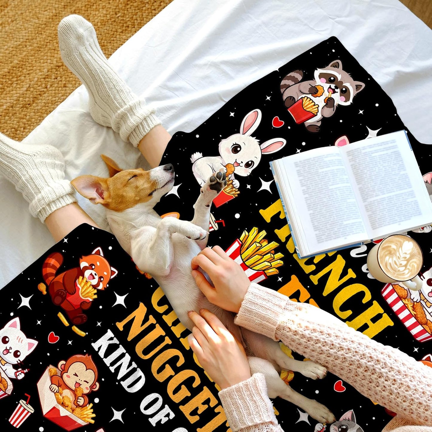 Chicken Nuggets Gifts Blanket Funny French Fries Food Blanket Animal Throw Blankets for Boys Girls Home Decor for Bed Couch Living Room 50"X40"