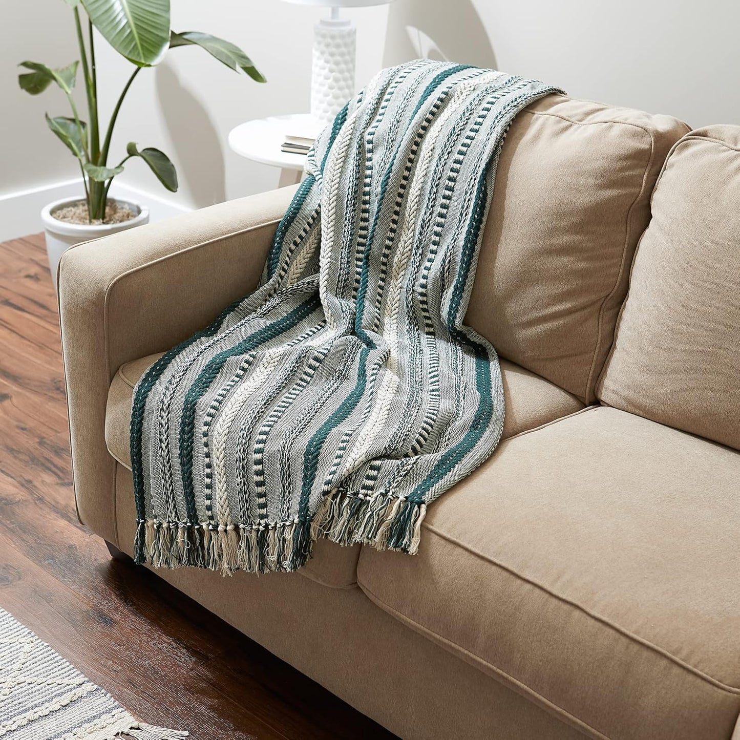DII Braided Striped Decorative Throw Blanket, 50x60, Dark Green