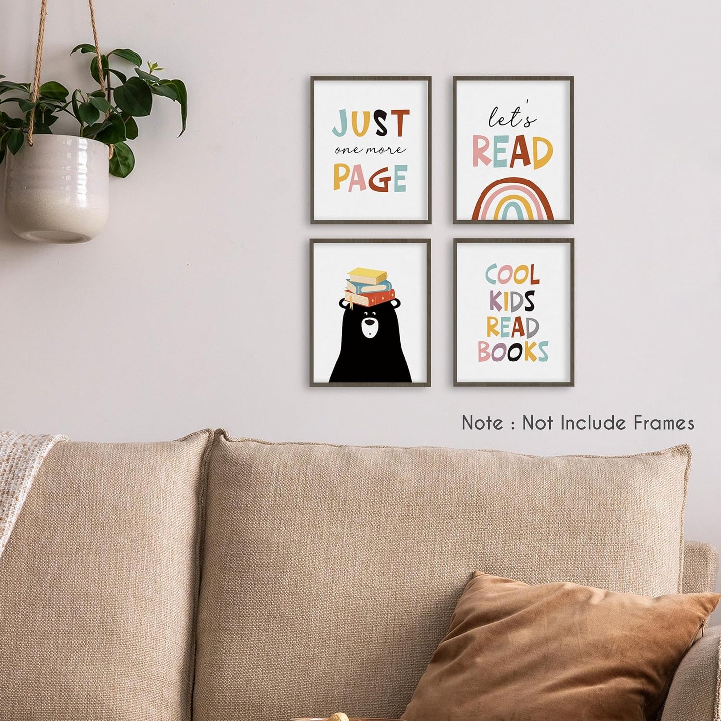 HRQKO Cool Kids Read Books Wall Art Poster Set of 4, Boho Rainbow Classroom Library Reading Corner Posters Wall Decor, Inspirational Quotes Read Signs Prints for Playroom Nursery 8”x10” Unframed
