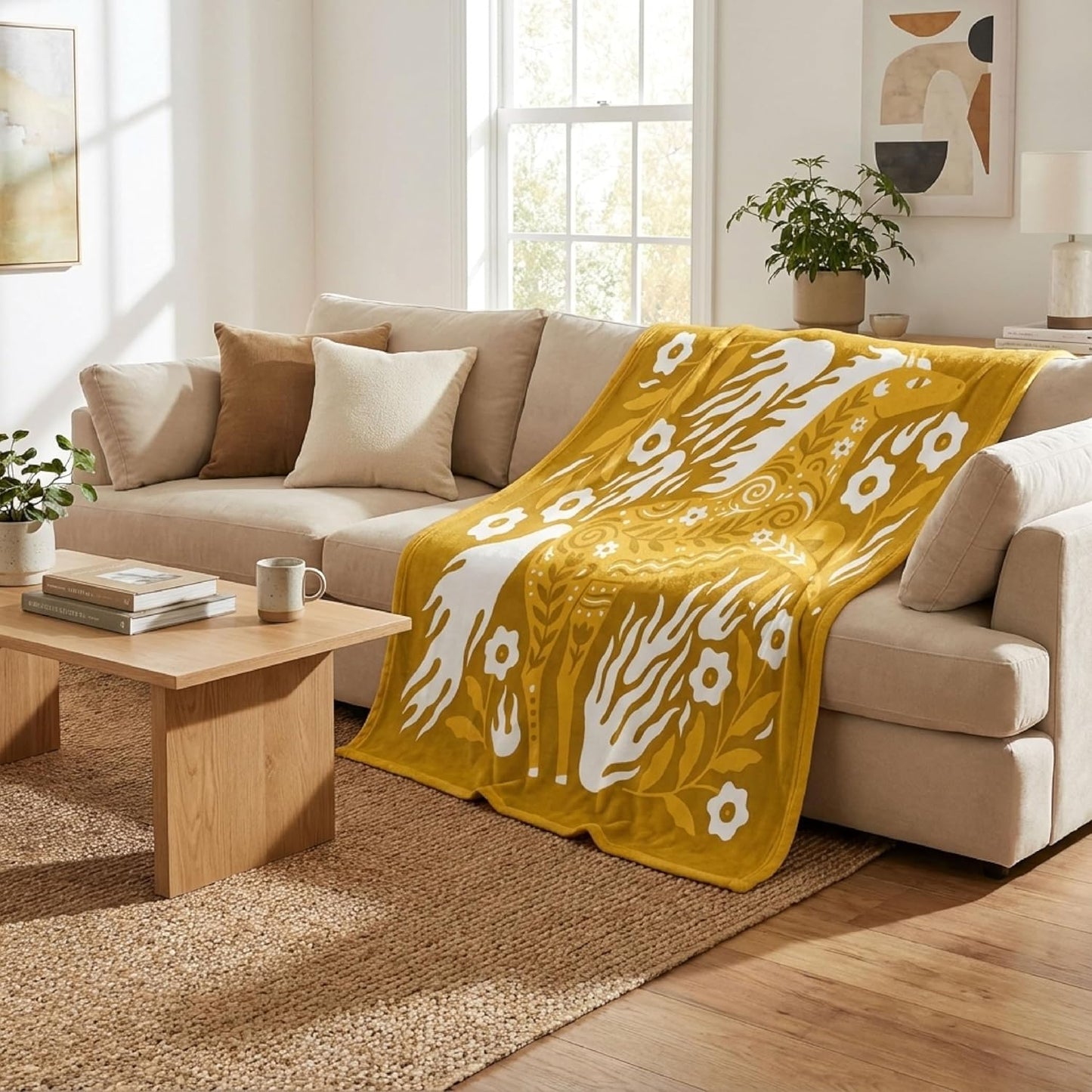 Horse Throw Blanket Cute Horse Print Blanket Soft Fuzzy Lightweight Flannel Horse Blanket for Couch Bed Sofa Cozy All Season Home Decor Gifts 50"x 60"- Golden Harvest