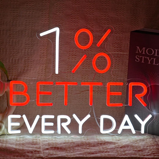 1% Better Every Day Neon Sign Red Better Light up Sign Decor Dimmable Inspirational Word Neon Light Sign for Classroom Office Bedroom Living Room Cafe Bookstore Gym Birthday Party Gift